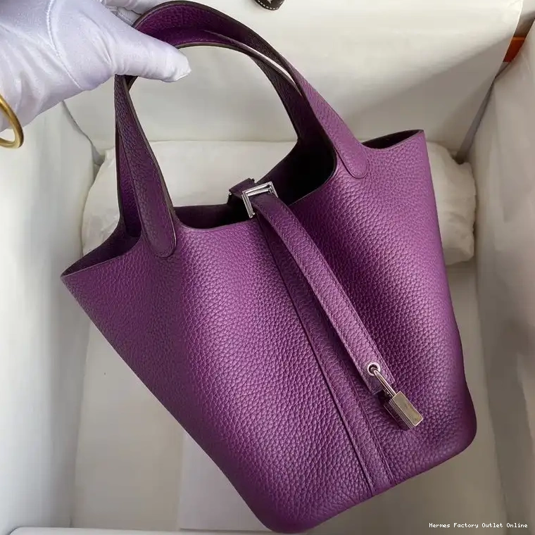 In Hermes Purple Clemence Hardware Gold Leather Picotin Bag Palladium Lock 0418